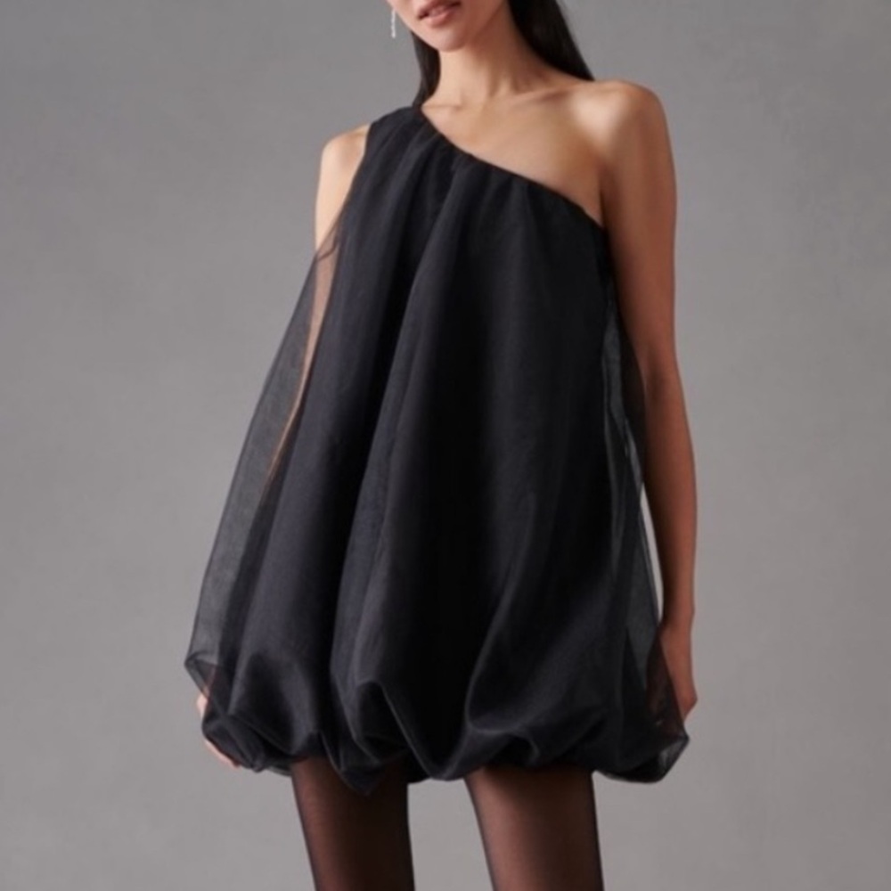 ANTHROPOLOGY x HUTCH $198 Black One-Shoulder Mini-Bubble Dress